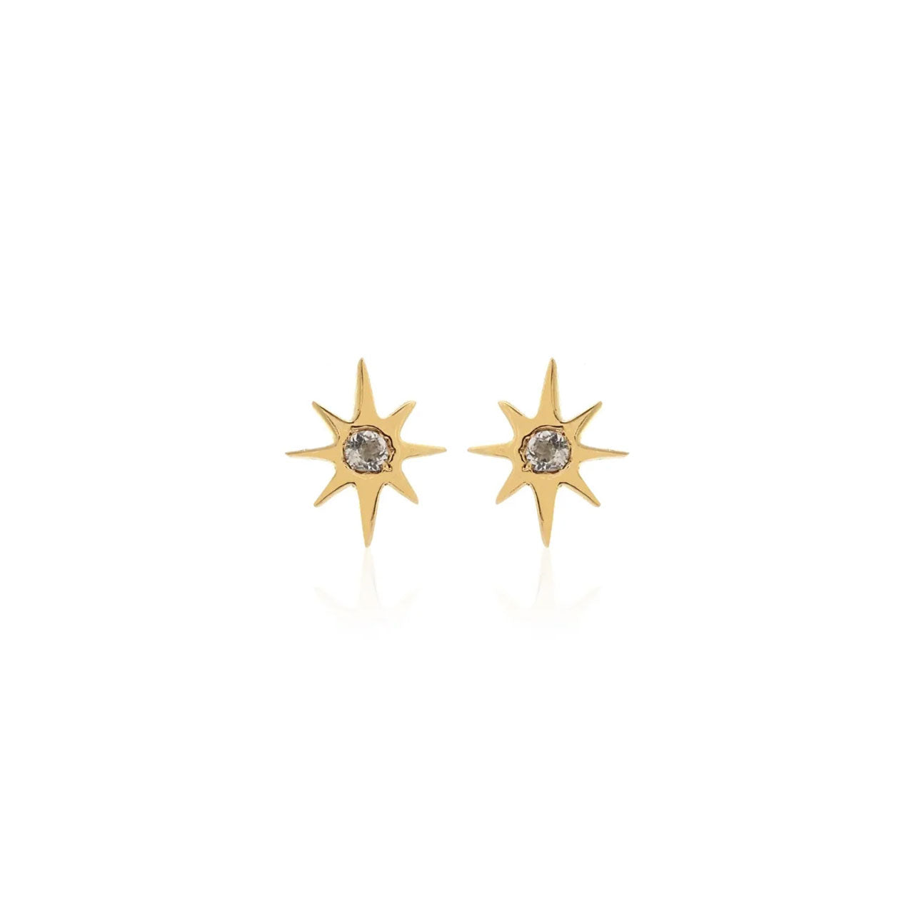 Superfine Star Stud Earrings Gold + White Topaz