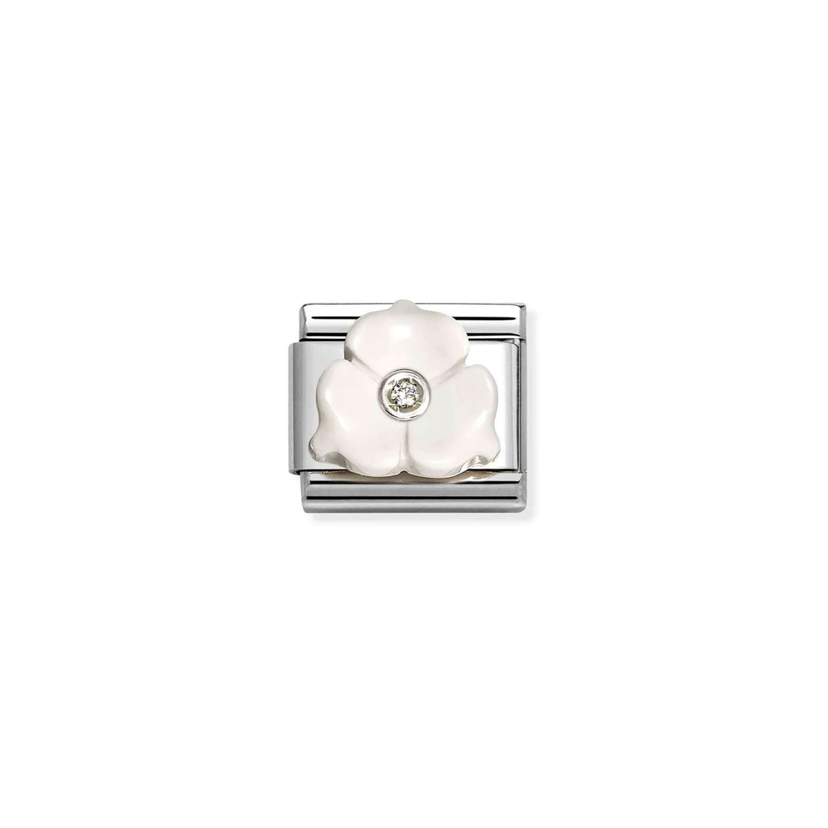 Composable Classic Link 330512/24 White 3 Petal Flower In Silver & CZ