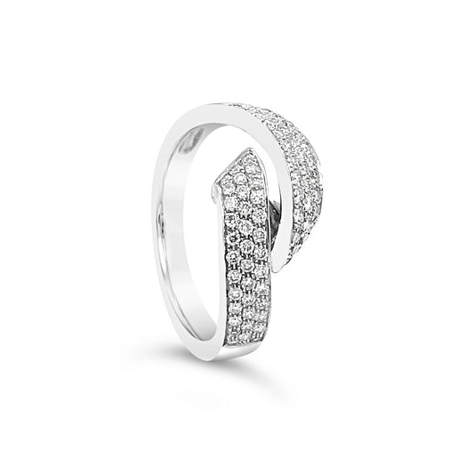 18k White Gold Diamond Pave Cross-over Style Ring