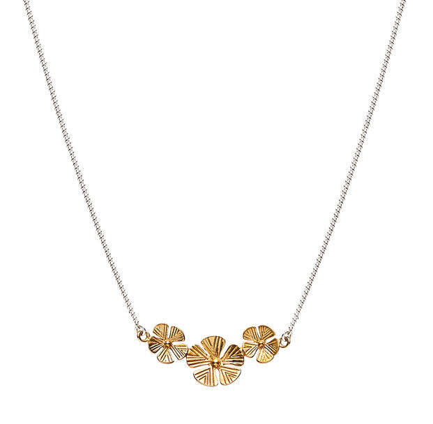 Sterling Silver Yellow Gold Plated 3 Flower Pendant
