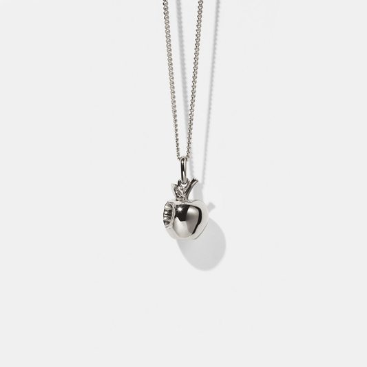 Sterling Silver Bitten Apple Charm Necklace