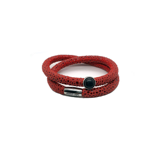 Red Reptile 40cm Double Wrap with Big Black Love Dome Charm Bracelet