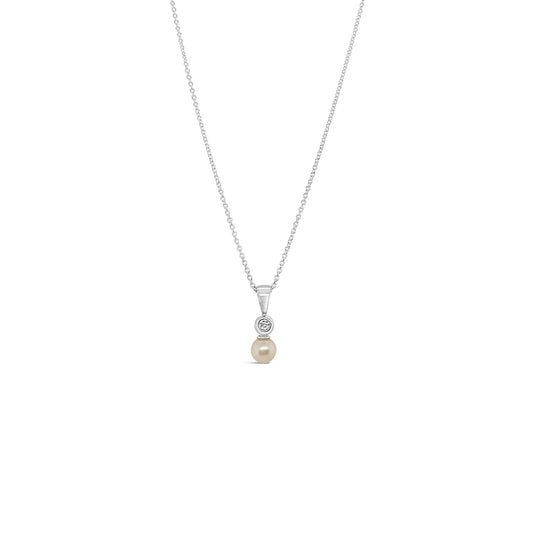 Sterling Silver Pearl & CZ Drop Pendant