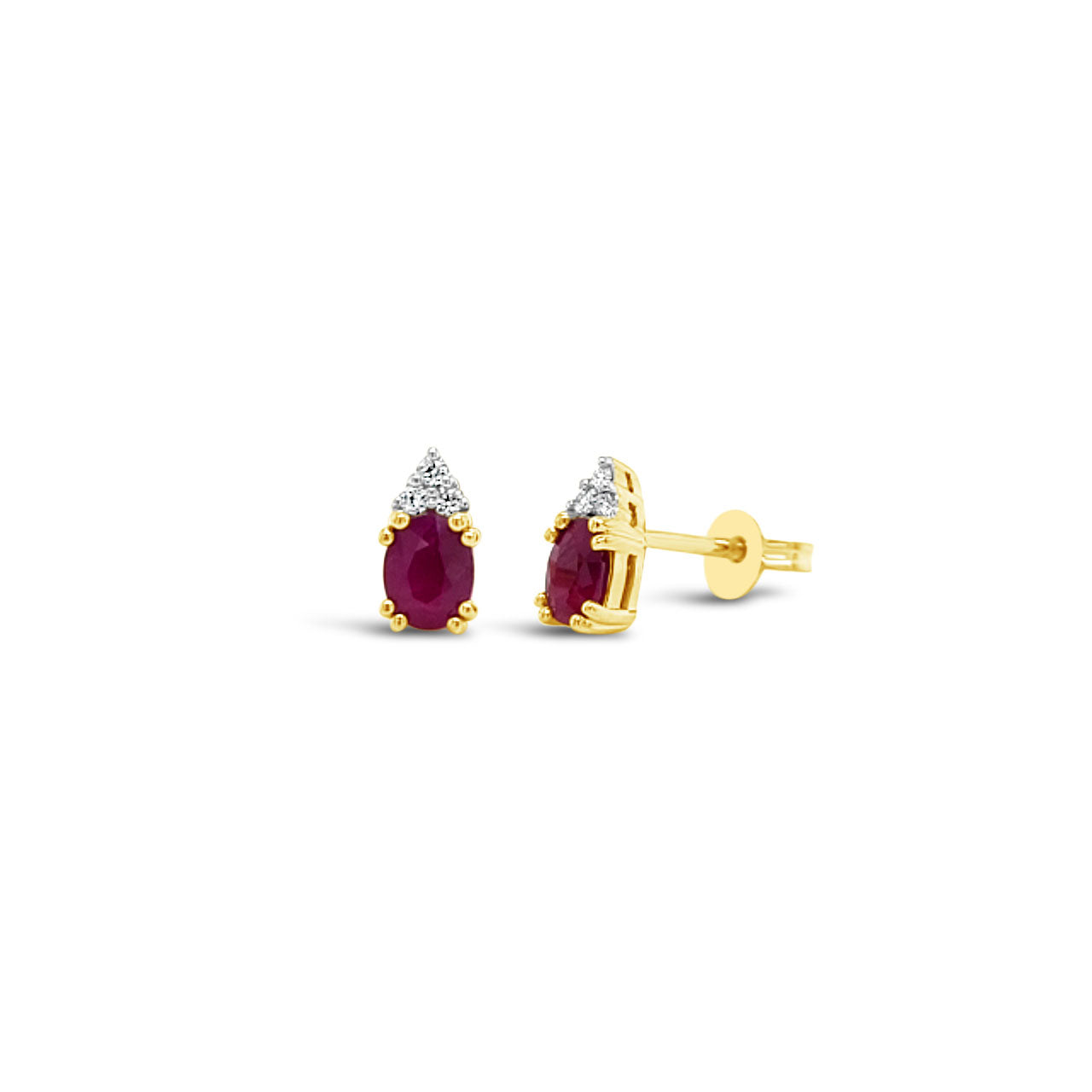 9k Yellow Gold Oval Ruby & Diamond Stud Earrings