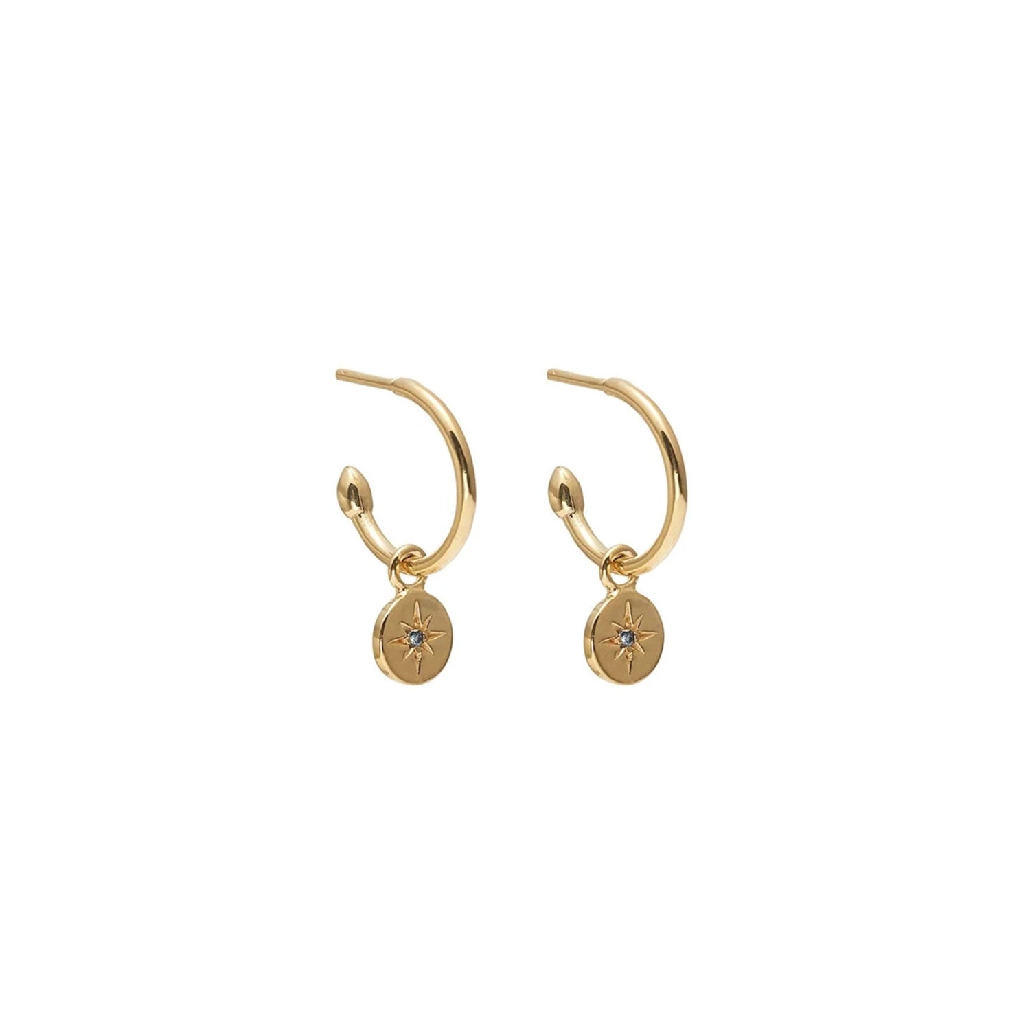 Petite North Star Hoop Earrings Blue Sapphire + Gold
