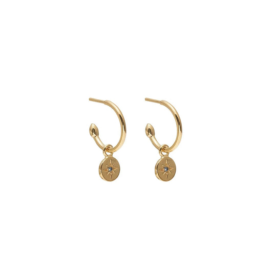Petite North Star Hoop Earrings Blue Sapphire + Gold
