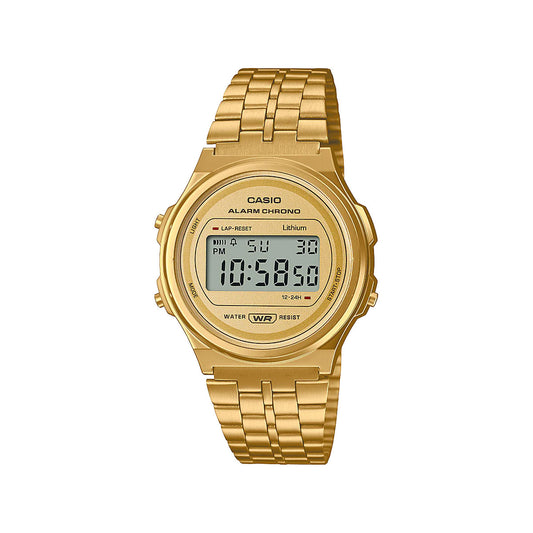 Gold Vintage Round Digital Watch - A171WEG-9A