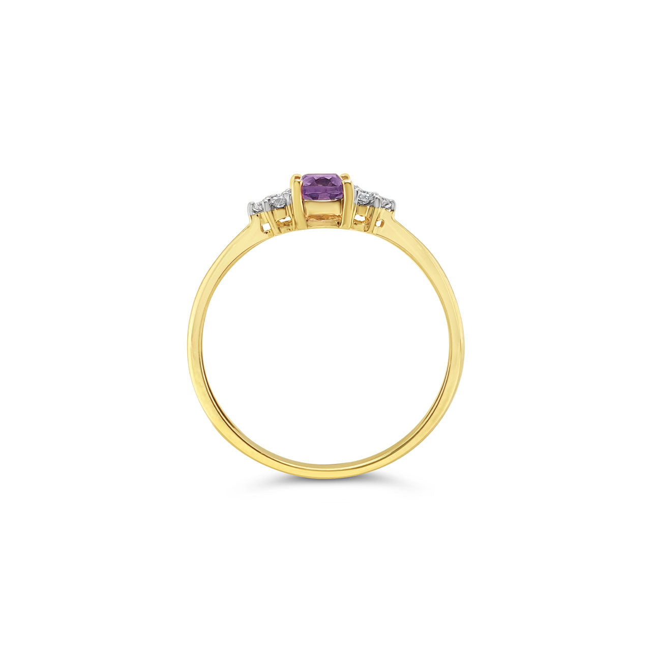9k Yellow Gold Oval Amethyst & Diamond Dress Ring