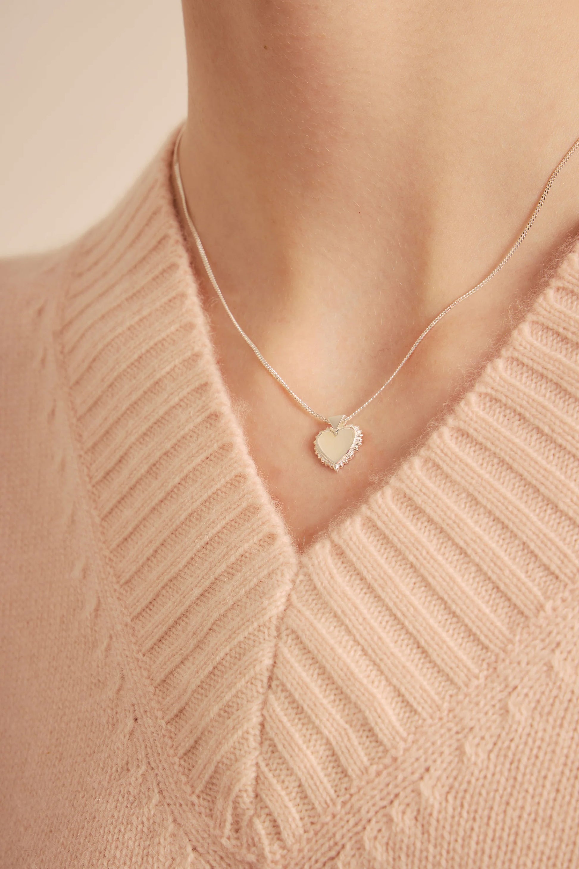 Sterling Silver Flaming Mother-of-Pearl Heart Necklace