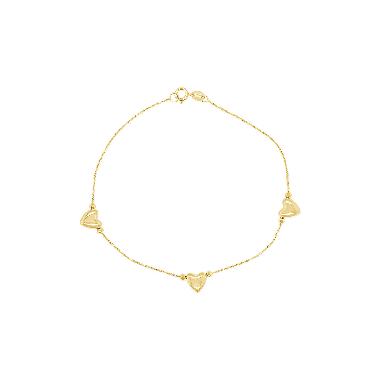 19cm 9k Yellow Gold Triple Heart Box Chain Bracelet