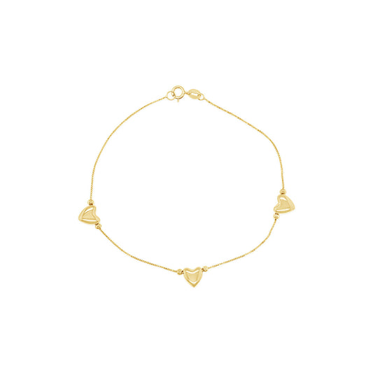 19cm 9k Yellow Gold Triple Heart Box Chain Bracelet
