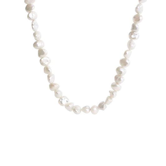 7-9mm White Keshi Strand with Sterling Push Button Claps