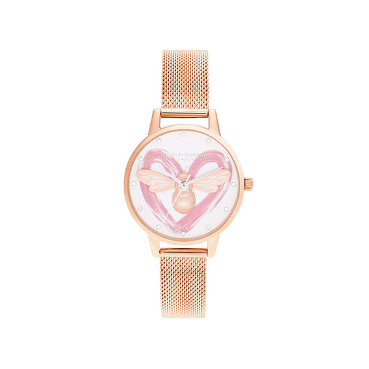 You Have My Heart Lucky Bee, Silver & Rose Gold Mesh