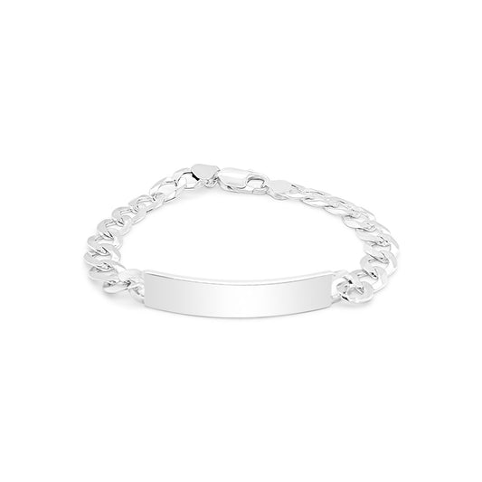 Sterling Silver ID Bracelet Diamond Cut Open Curb Chain
