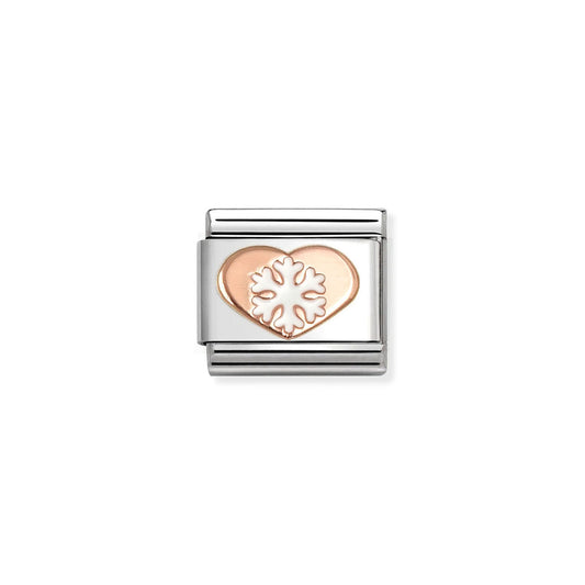 Composable Classic Link 430202/45 Heart With Snowflake In 9K Rose Gold And Enamel