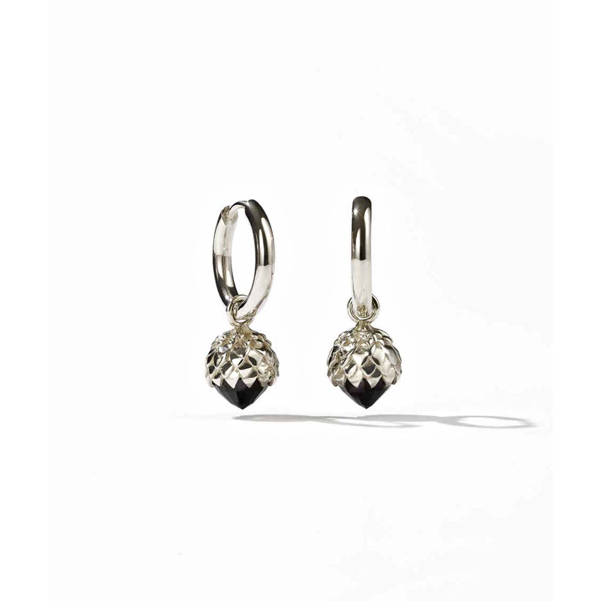 Sterling Silver Protea Charm Earrings - Onyx