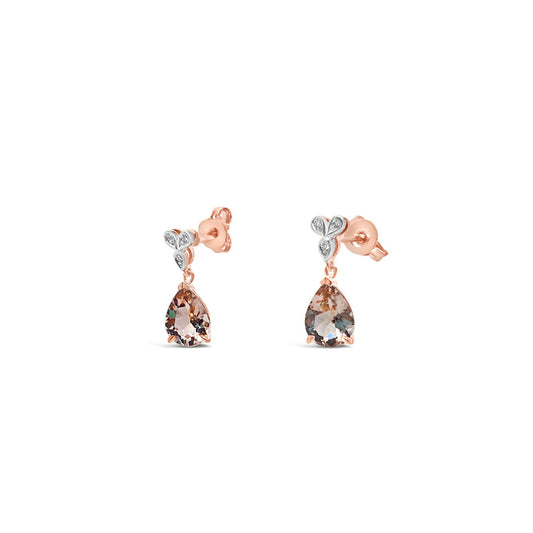 9k Rose Gold Pear Shaped Morganite Drop Earrings