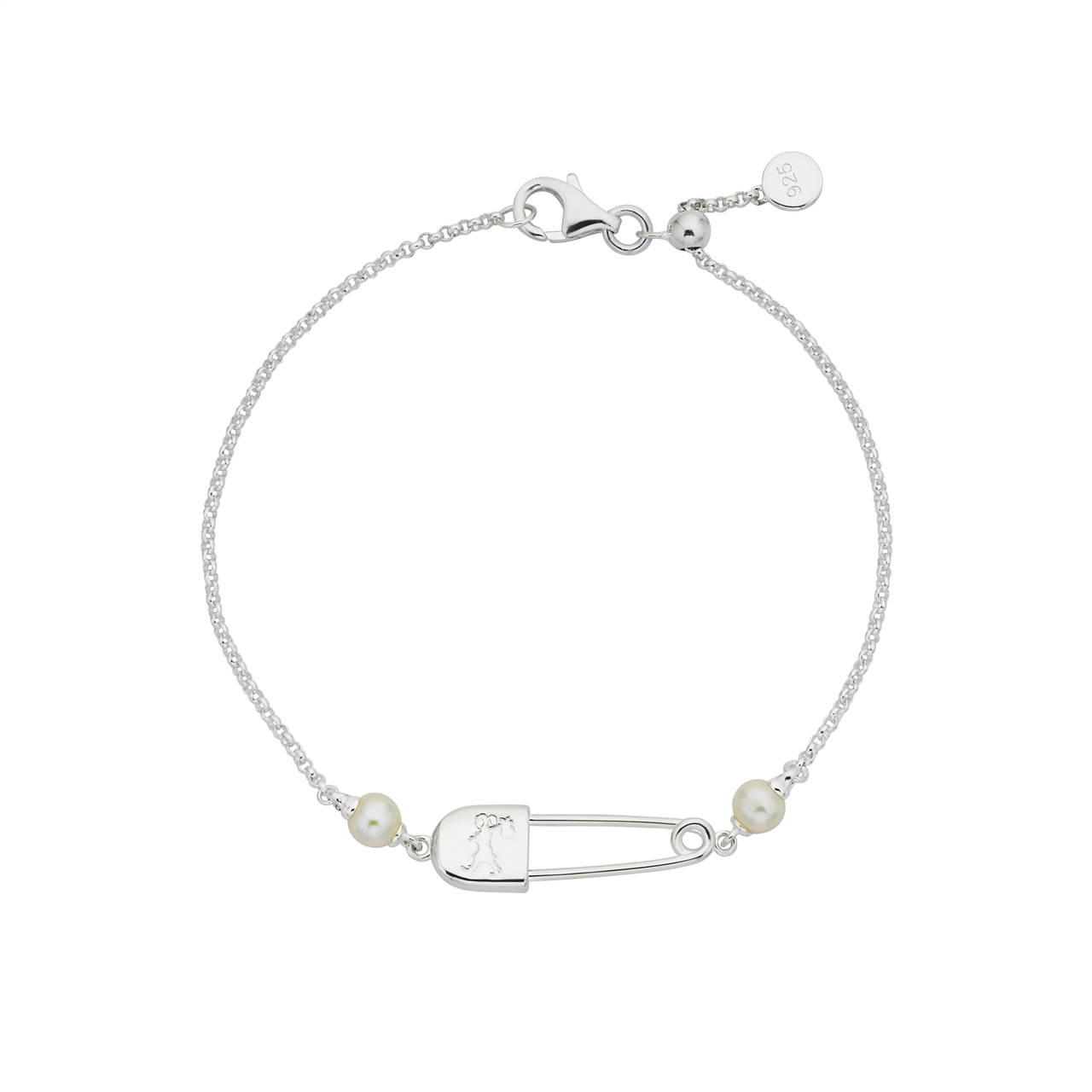 Sterling Silver & Fresh Water Pearl Runaway Safety Pin Bracelet