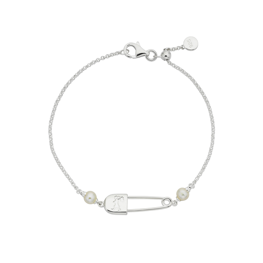 Sterling Silver & Fresh Water Pearl Runaway Safety Pin Bracelet