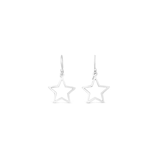 Sterling Silver Star Outline Hook Earrings