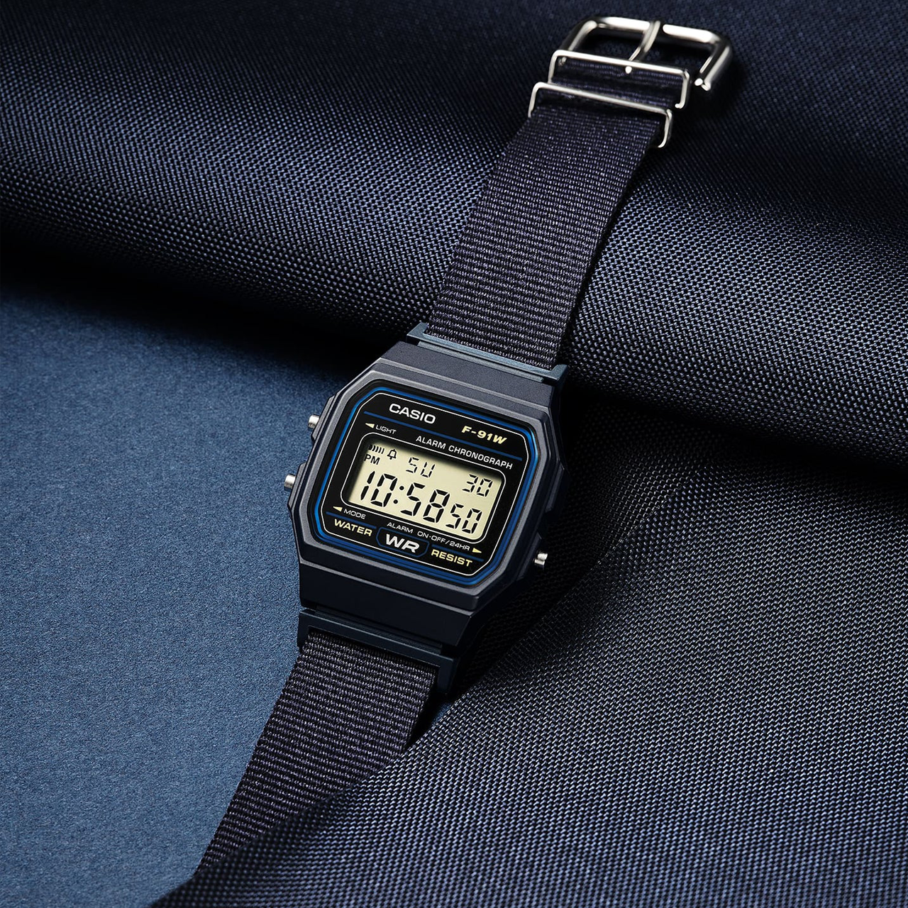 Casio Blue Digital Watch with Cloth Band - F91WF-2A