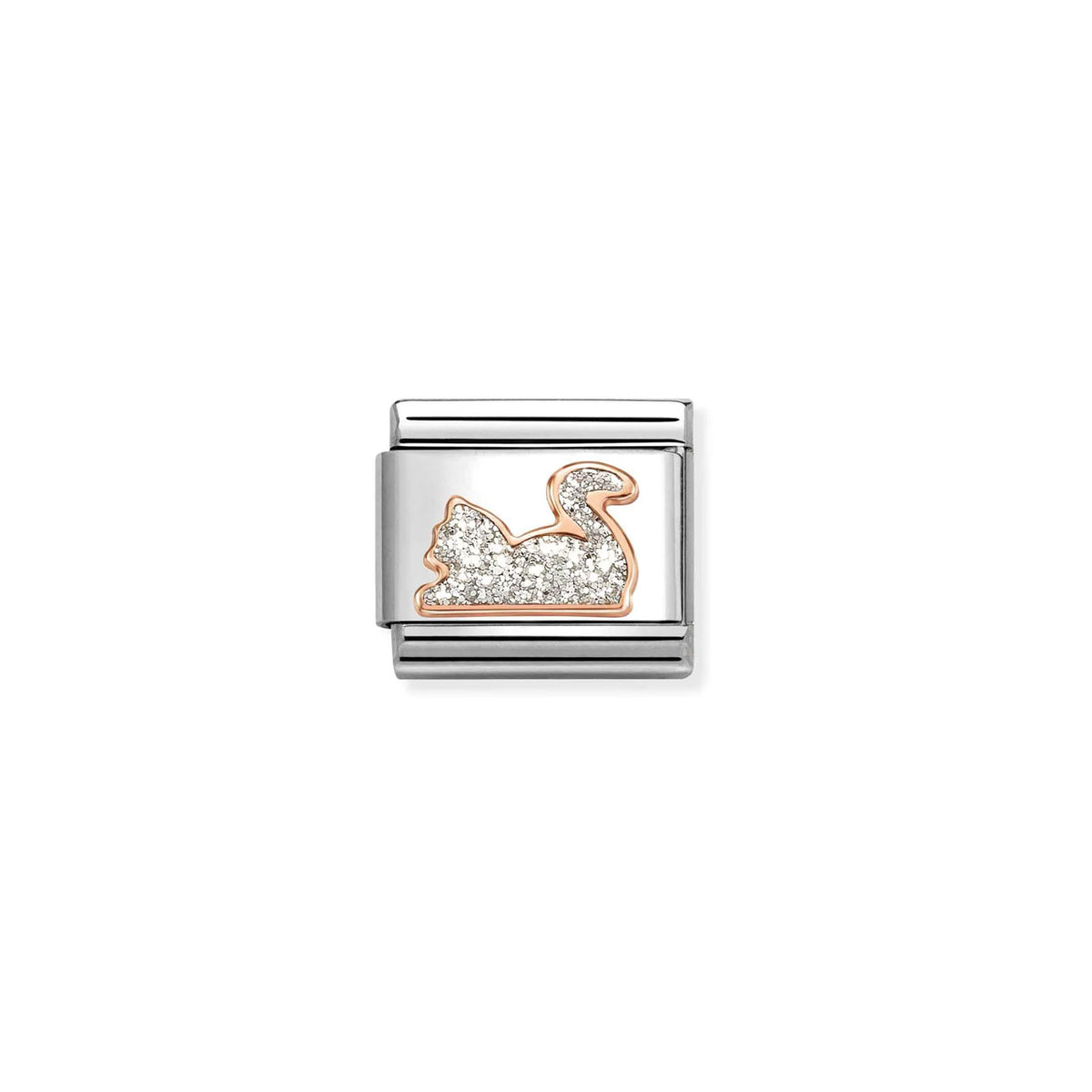 Composable Classic Link 430205/33 Silver Glitter Cat In 9K Rose Gold