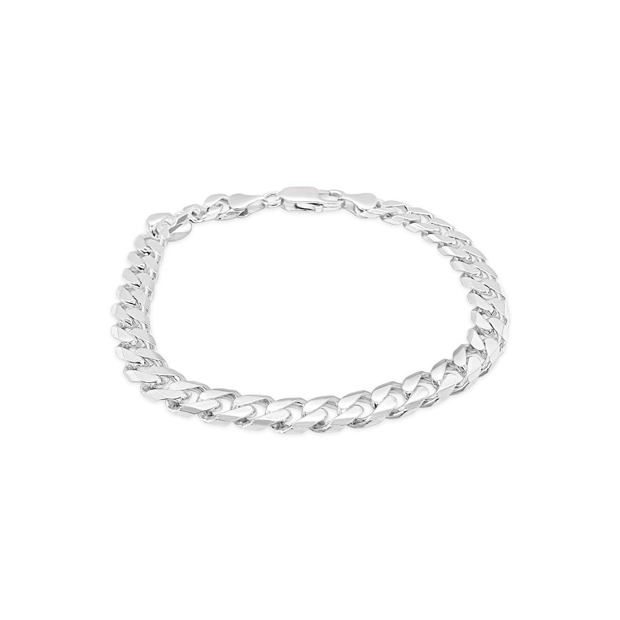 Sterling Silver Tight Flat Bevel Diamond Cut Curb Chain Bracelet