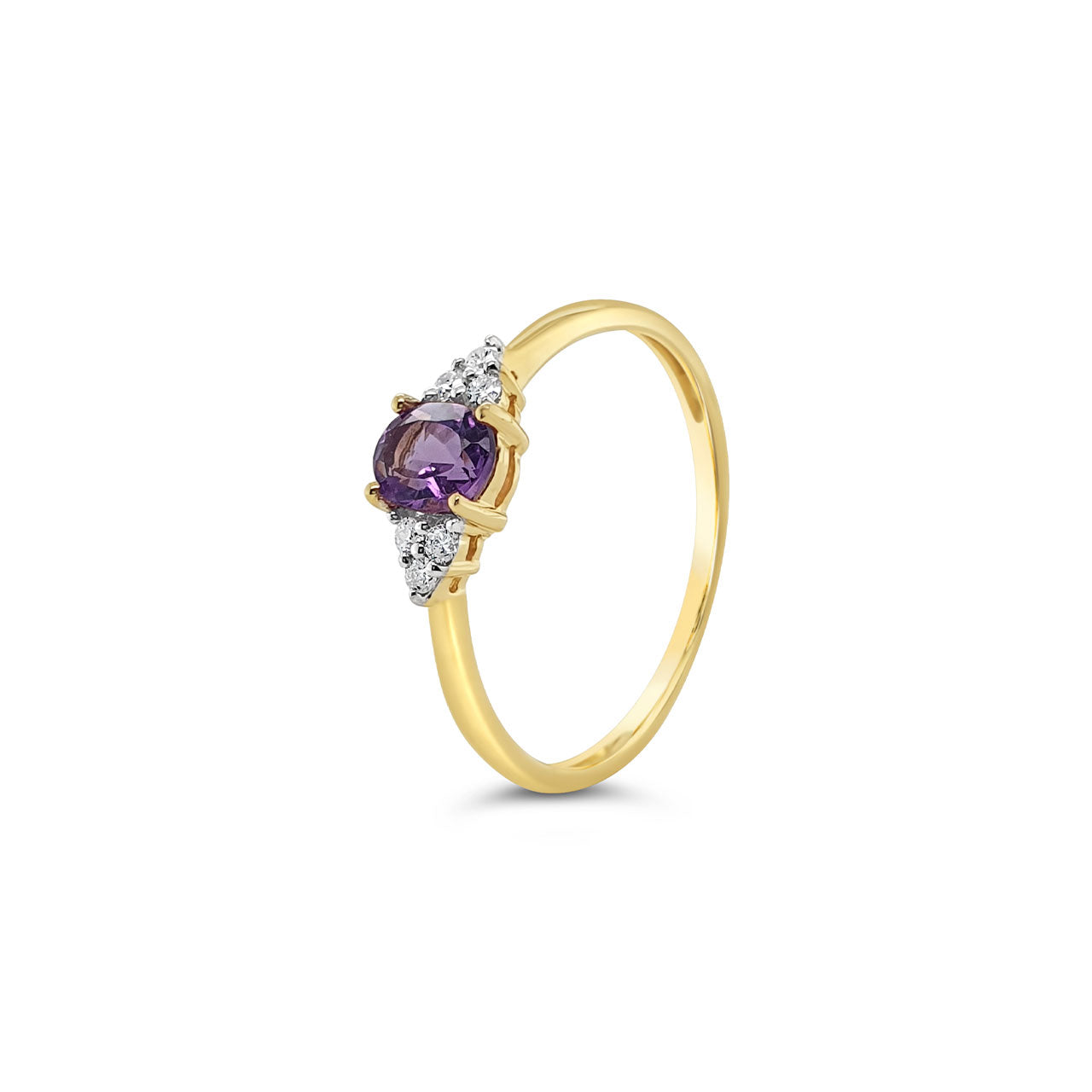 9k Yellow Gold Oval Amethyst & Diamond Dress Ring