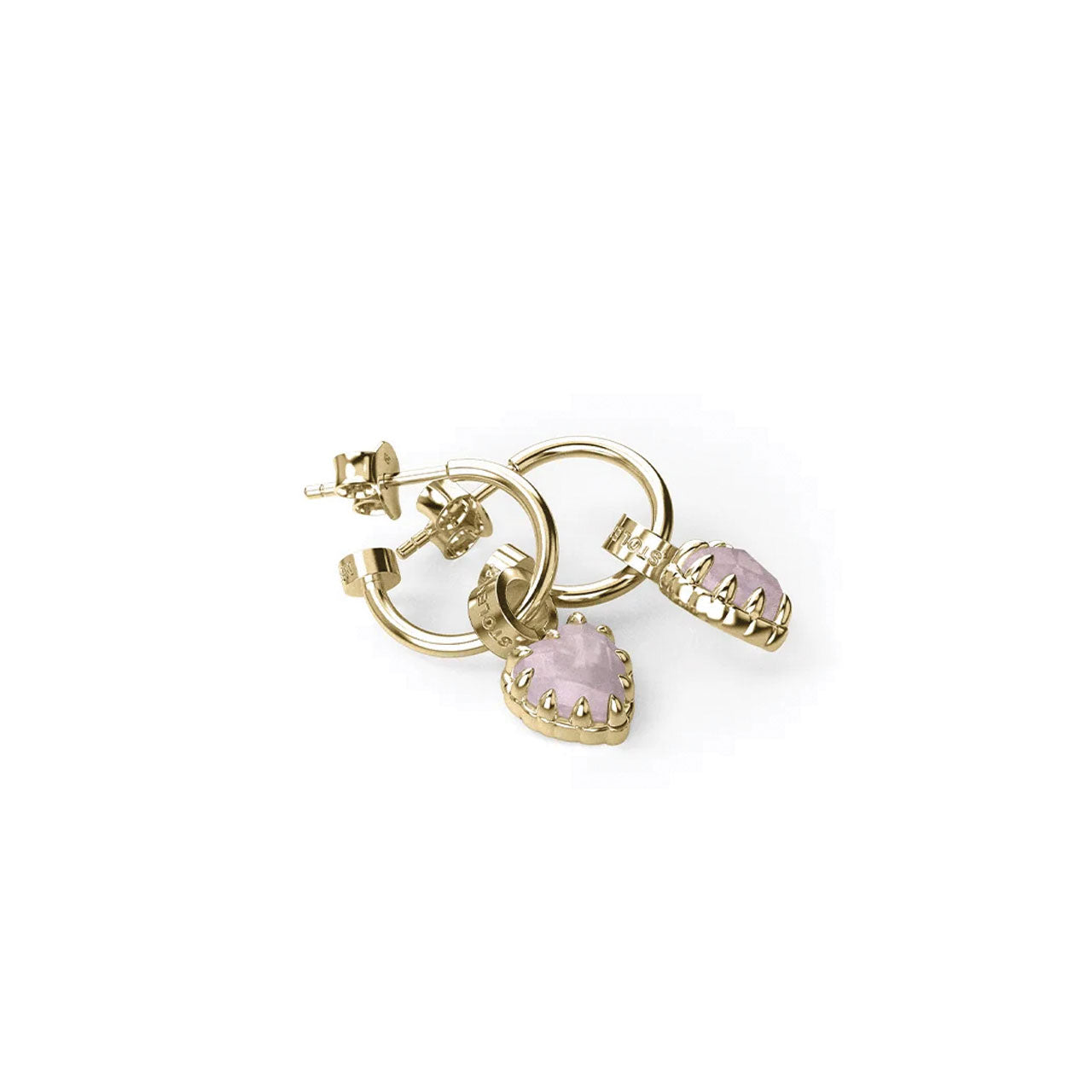 Love Claw Anchor Earring Rose Quartz - Gold Plated