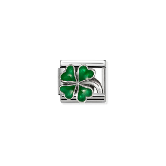 Composable Classic Link 330204/42 Green Four Leaf Clover In Silver And Enamel