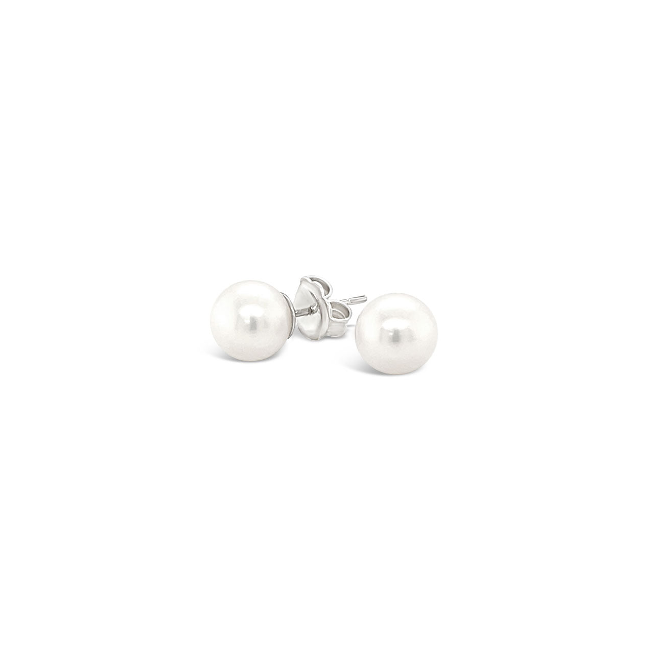 Sterling Silver 8-8.5mm Round Fresh Water Pearl Stud Earrings