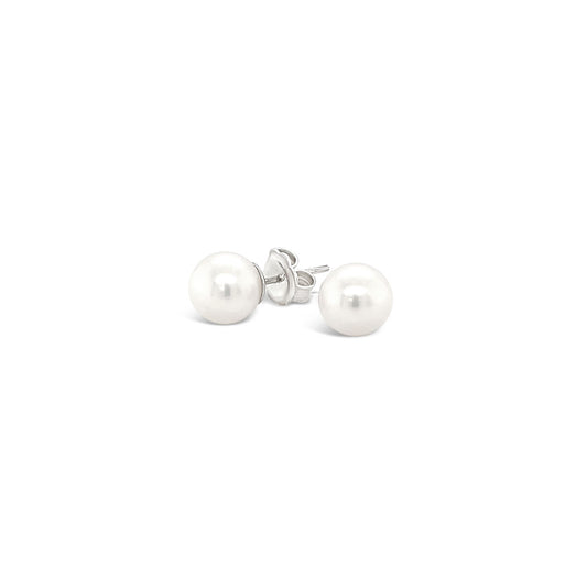 Sterling Silver 8-8.5mm Round Fresh Water Pearl Stud Earrings