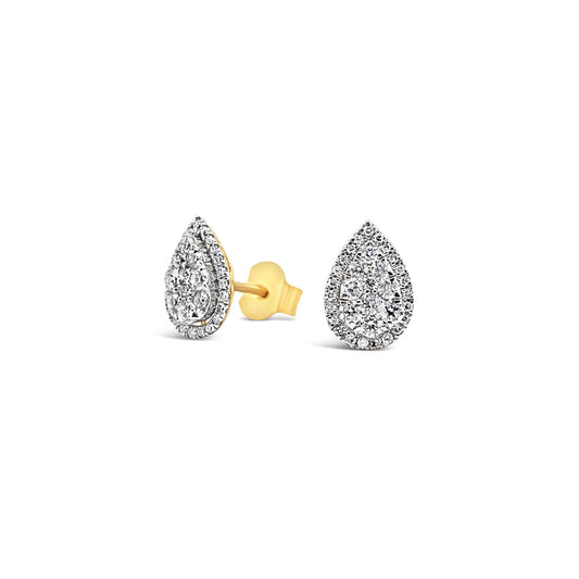 9k Yellow & Rhodium Plated Gold Pear Shaped 0.50ct Diamond Earrings