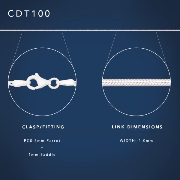 40cm Sterling Silver CDT100 Round Snake Chain