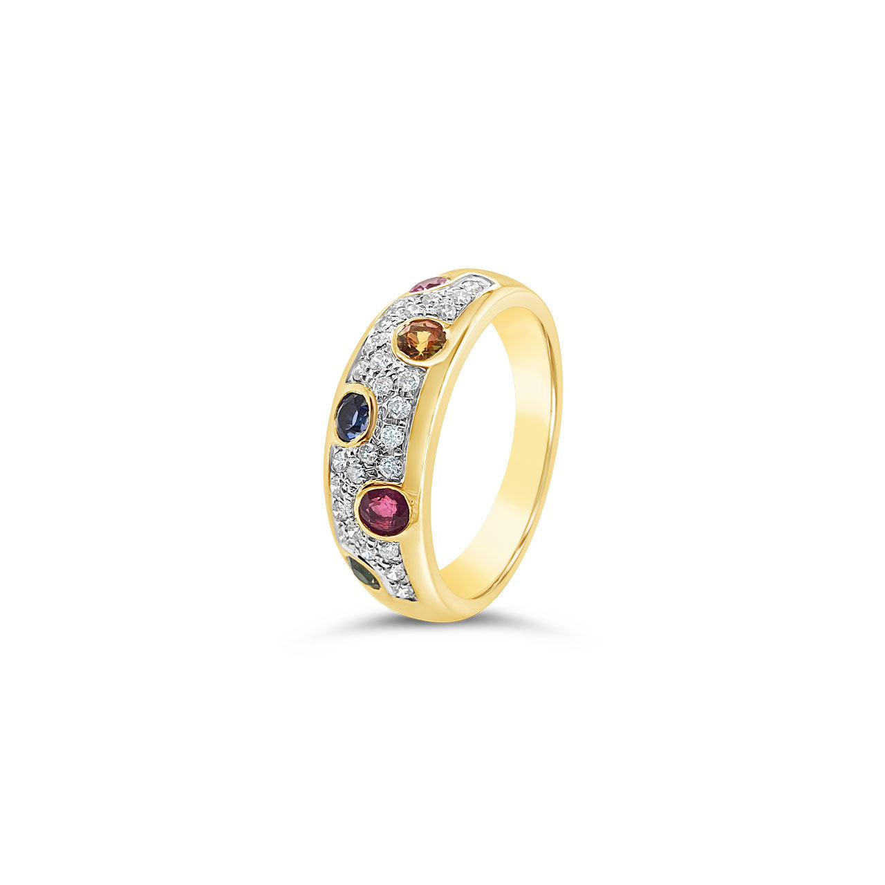 9k Yellow Gold Multi Colour Dome Dress Ring
