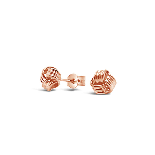 9k Rose Gold 3 Fold Knot Stud Earrings