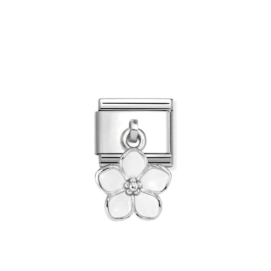 Composable Classic Link 331805/22 White Flower Pendant Charm In Silver