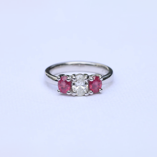 The Regal Arc - Platinum 1.07ct Ruby and 0.55ct Diamond 3 Stone Ring