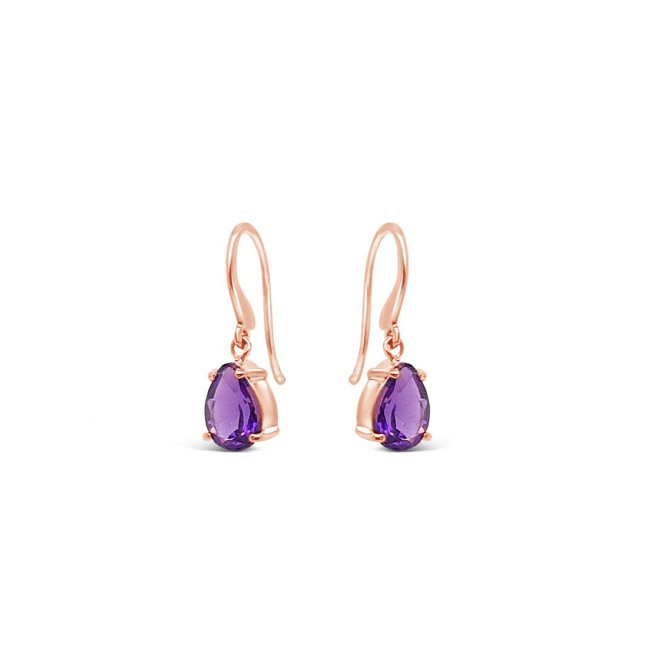 9k Pink Gold Pear Amethyst Drops Earrings - Jamies Jewellers