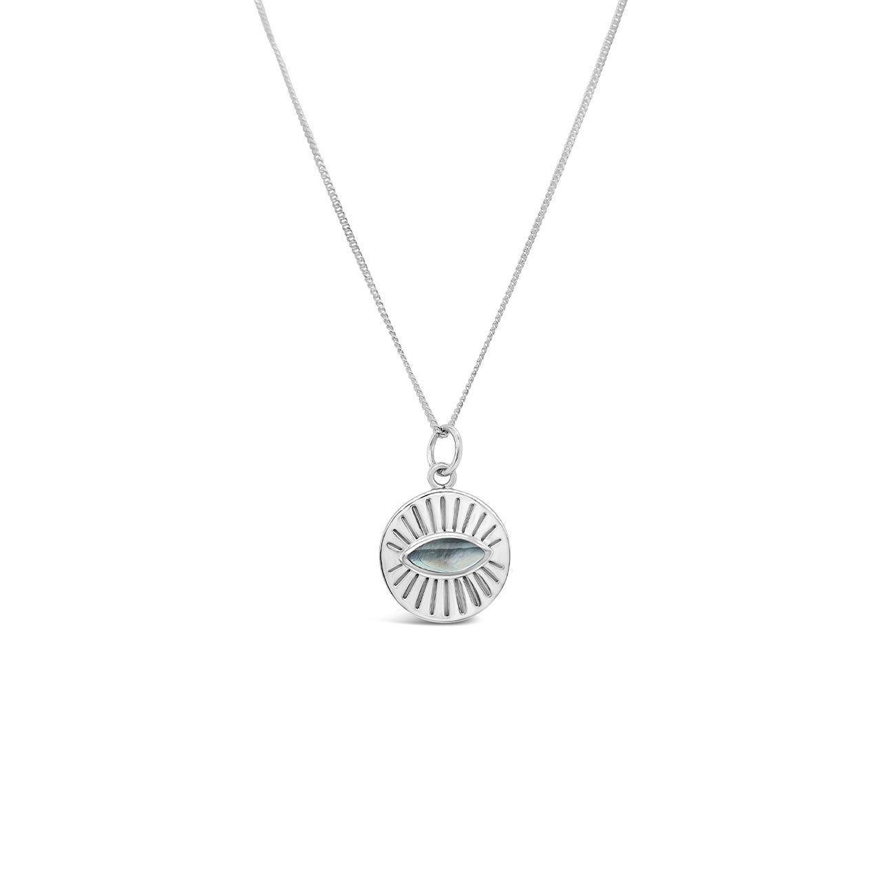 Sterling Silver 15mm Round Mother of Pearl Eye Pendant