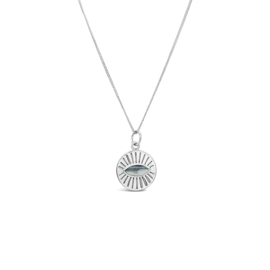 Sterling Silver 15mm Round Mother of Pearl Eye Pendant