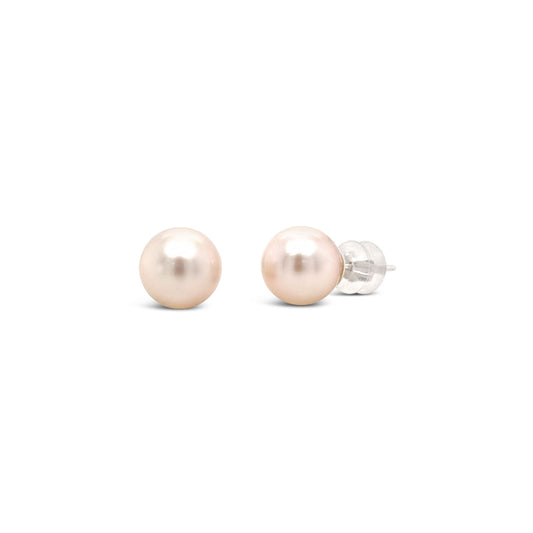 9.0-9.5mm Akoya White Round Pearl Stud Earrings