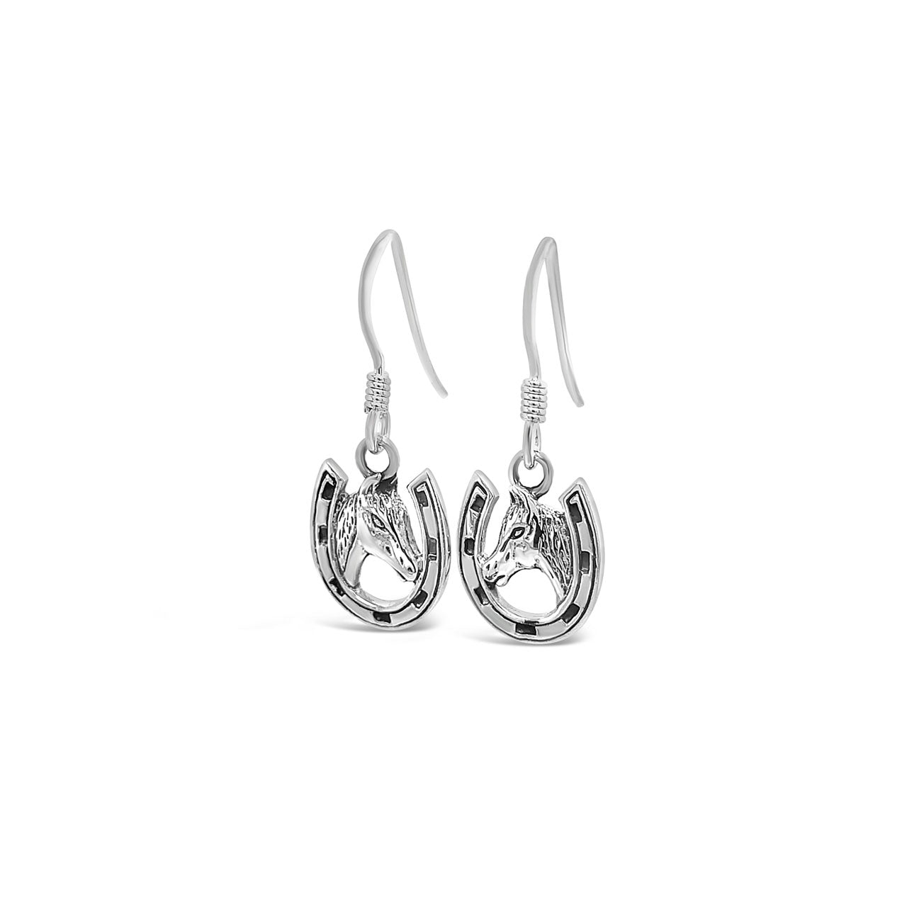 Sterling Silver Horse Shoe with Horse Head Earrings
