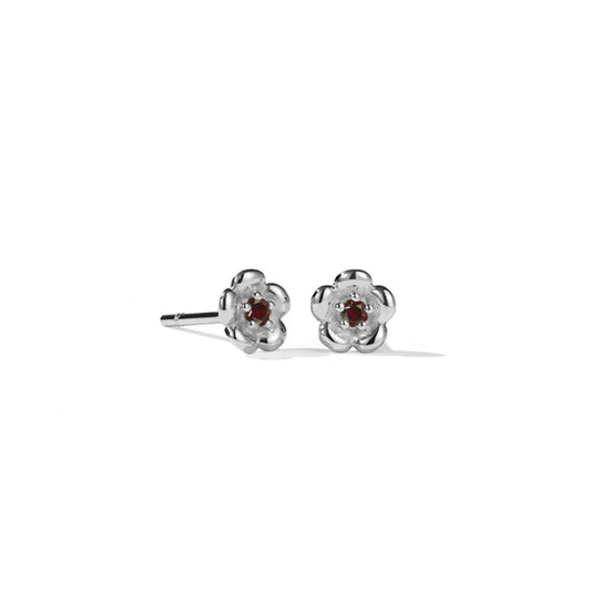 Sterling Silver Posie Stud Earrings - African Garnet