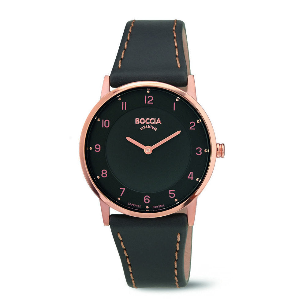 3254-03 Ladies Titanium Watch with Grey Leather Strap