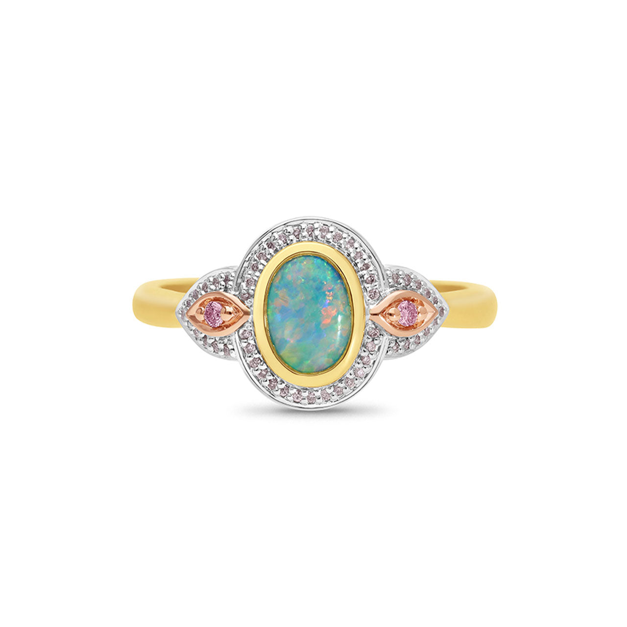 9k Yellow & White Gold Opal & Diamond Dress Ring
