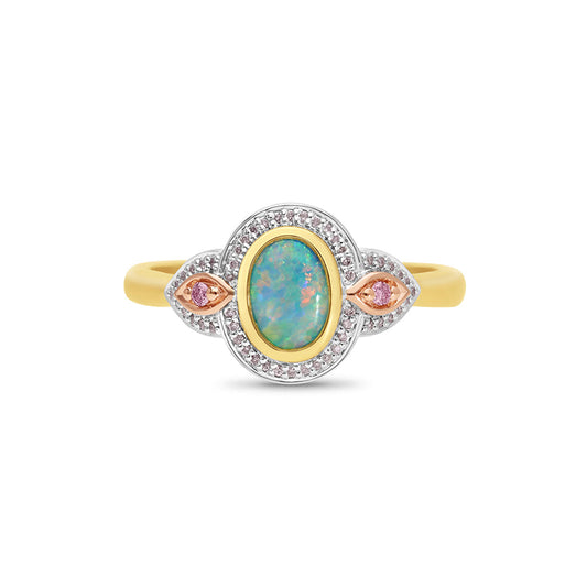 9k Yellow & White Gold Opal & Diamond Dress Ring