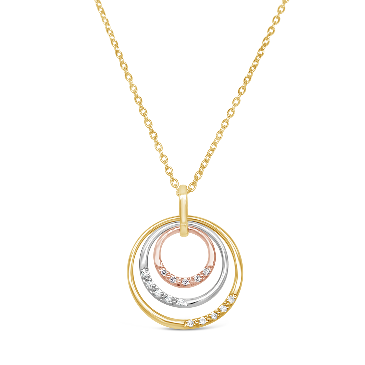 9k Tri Gold Diamond Set Circles Large Pendant