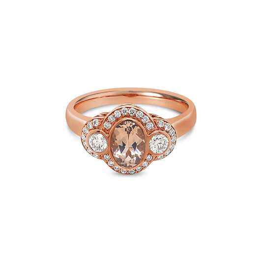 9k Rose Gold Morganite & Diamond Antique Style Dress Ring