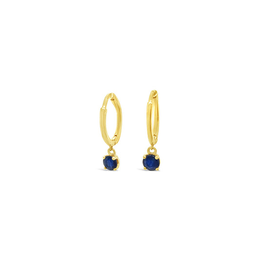9k Yellow Gold Sapphire Drop Huggie Earrings